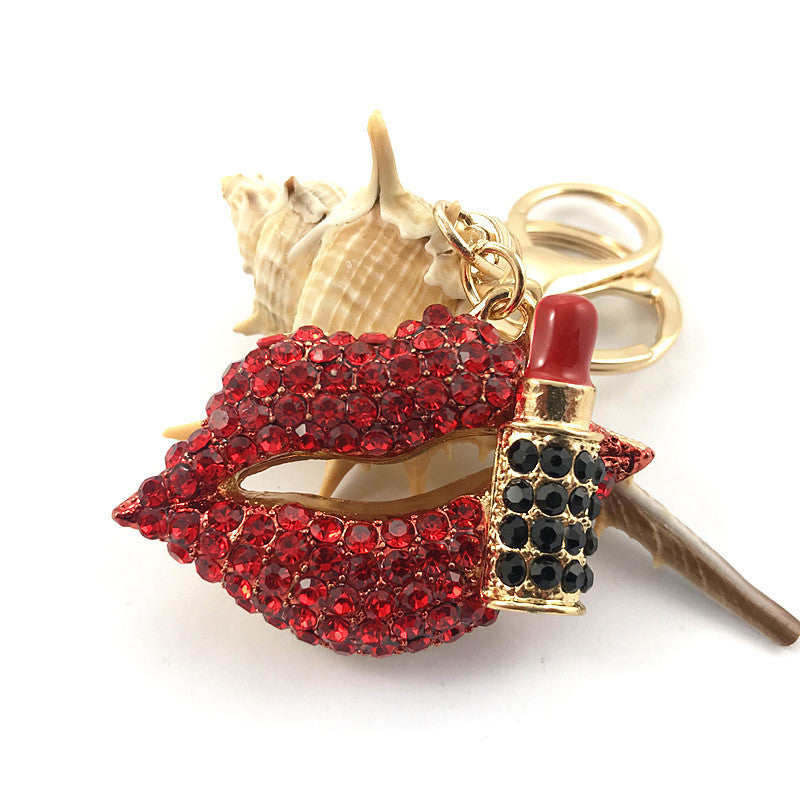 Wholesale Zinc Alloy Lipstick Lips Diamond Keychain